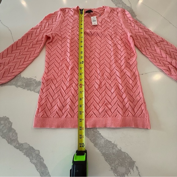 Talbots Linen Blend Pointelle Crewneck Loose Knit Sweater Coral Women’s XS NWT - Picture 9 of 12
